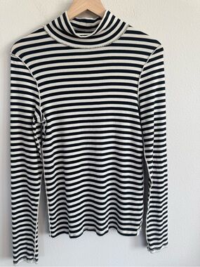 We The Free Free People Black and Cream Striped Mock Turtleneck Long Sleeve L